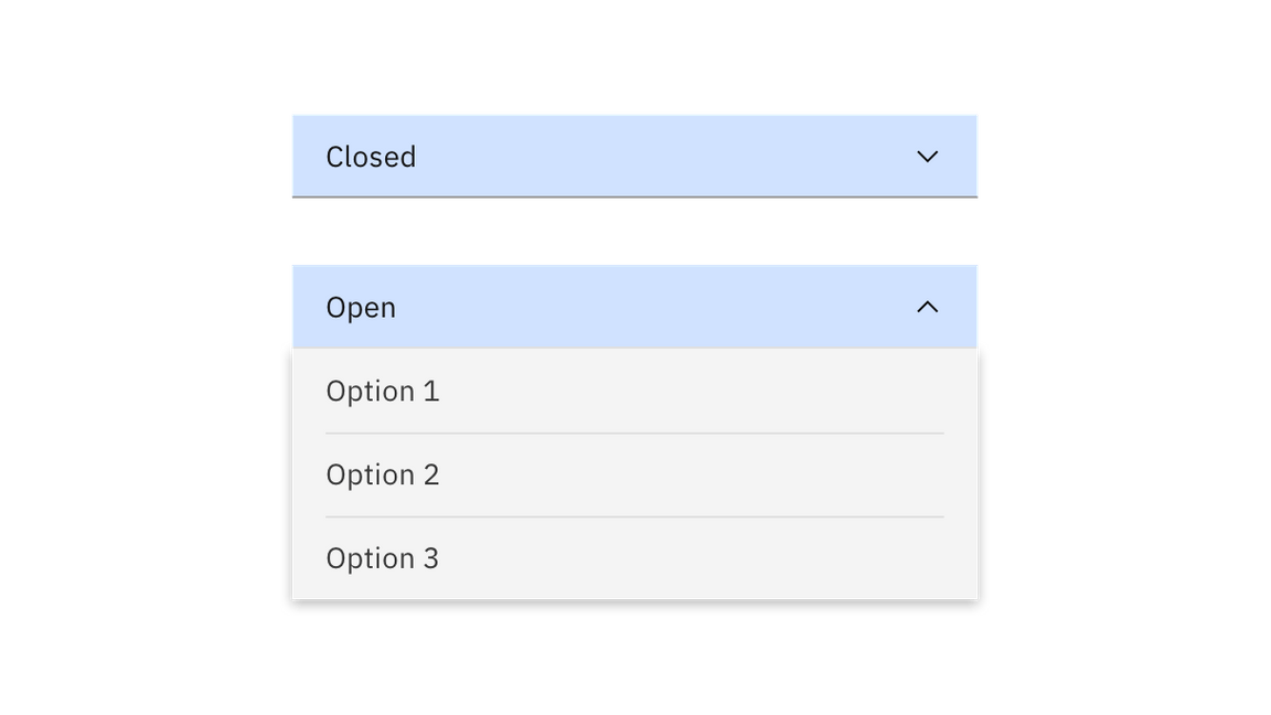 Dropdown closed and open state click targets. Dropdown closed and open state click targets.
